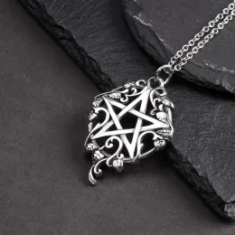 Kadınlar için Pentagram Kolye 14K Beyaz Altın Yıldız Kolye Gotik Biker Aksesuarlar Erkekler İçin Animel Takı