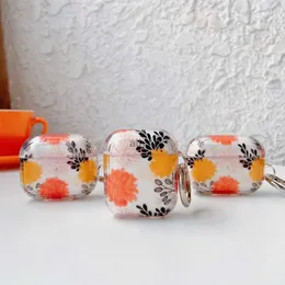 Mobiltelefonfodral Ins Korean Söta orange blommor headsetfodral för AirPods 1 2 3 Hörlurskyddarmband för AirPods 3 Pro2 Transparent Coque New YQ240117