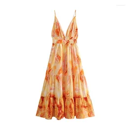 Abiti casual YENKYE Sexy Backless Spaghetti Strap Holiday Beach Dress Per le donne Abiti Para Mujer A-line Midi Summer