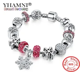 YHAMNI antico argento 925 matrimonio gioielli vintage braccialetto di fascino braccialetto con ciondolo fiocco di neve perline di cristallo per le donne YB2111378776