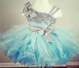 2020 Новые пышные кристальные бисерные блестящие кексы-конкурсные платья из органзы с рюшами светло-голубое бальное платье для маленьких девочек на день рождения Par2066659