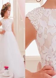 Kant Parels Bloemenmeisjesjurken Off-shoulder Tule Kinderen Trouwjurken Elegante optochtjurken voor kleine meisjes2258205