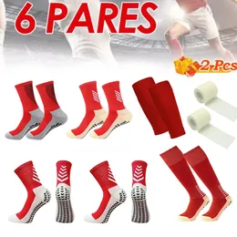 6 Piece Set Nonslip Soccer Sports Socks Shin Guards Tennis Basketball Football Leg Cover Wrist Protection Bandage 240117