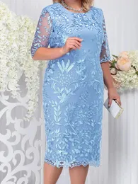 Plus Size Party Dress for Wedding Guest Luxury Elegant Women's 50 Year Ladies Lace Floral Prom Bodycon Chubby Dresses 240116