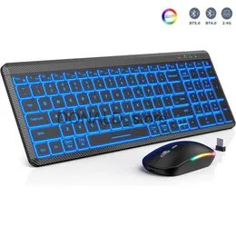 Teclados Teclado sem fio e mouse retroiluminado Slim recarregável multi-dispositivo Bluetooth teclado com teclado numérico para Mac Windows iOS J240117