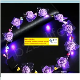 Aessoriersflashing LED Hairbands Strings Glow Flower Crown Crown Crown Barty Party Rave Floral Hair Garland Luminous Weath Fashion Aesso zz