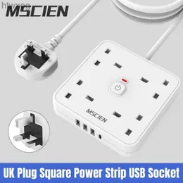 Power Cable Plug Square Square UK Power Plug Strip 3M Extension مع منافذ شحن USB Switch Switch Electric Electric Socket Type-C YQ240117