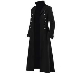 Masculino gótico trench medieval steampunk retro casaco duplo breasted guarnição sólida lapela casacos vintage longo trench 240117