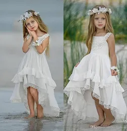 Beach Cheap High Low Bohemian Lace A Line Flower Girl Abiti per matrimoni Abiti da spettacolo Boho Kids Prom Dress Prima Comunione6793235