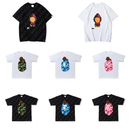 Mens Designer Camiseta Moda Gráfico Camisetas Maré de Verão Marca Lazer Animação de Desenho Animado Chapéu de Tubarão Vermelho Pequeno Macaco Algodão de Manga Curta Camiseta