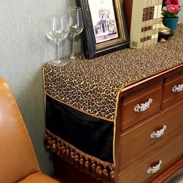 Corredor de mesa clássico luxo leopardo preto jacquard bandeira mediterrânea toalha de mesa