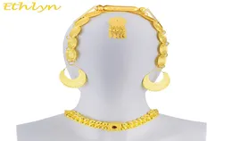 ETHLYN ​​ERITREAN WEDGIT Traditionella smycken Fem datorer Choker Set Gold Color Stone Wedding Jewelry Set Etiopiska kvinnor S84 C1812278236493