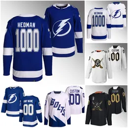 Victor Hedman 1000 Career Games Tampa Bay Blue White 77 Authentic Home Away Lightnings Hockey Jersey