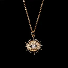 Vintage Turkish Evil Eye Necklace for Women14k Yellow Gold Gothic Sun Necklace Christmas Party Jewelry Gift collier