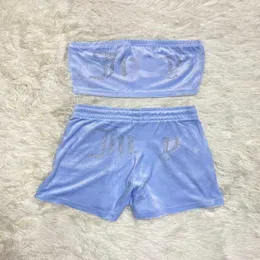 Jui-cys – pantalon deux pièces en velours pour femmes, Sexy avec perceuse, haut court tubulaire décontracté avec cordon de serrage, ensemble short, vêtements d'été amples