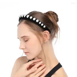 Pinces à cheveux Y1UB ethnique femmes bandeau tressé large H cerceau grande imitation perle chapeaux