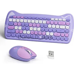 Klawiatury MOFII Bezprzewodowa klawiatura Mysa Combos Compact Wireless Keyboard i Myse Zestaw 2,4G Ultra-cienki, uroczy kota konstrukcja kształtu na PC J240117