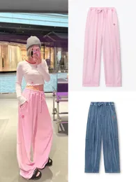 Kvinnors byxor Designer Löst rak rosa hög midja elastisk midja avslappnade breda benvaktbyxor för kvinnor