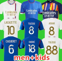 23 24 MAILLOT DE FOOT 축구 유니폼 LYONNAIS CAQUERET TOLISSO JEFFINHO OL AOUAR TAGLIAFICO 팬 플레이어 축구 셔츠 2023 2024 TRAORE SARR MATA MAN LYON KIDS 키트