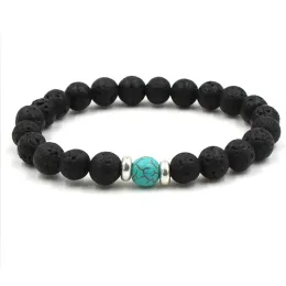 Pulseira com contas de pedra de lava, pulseira difusora de óleo essencial preto natural, pulseira elástica com contas de pedra vulcânica, cordas de mão, yoga, chakra masculino zz