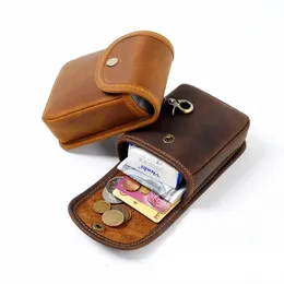 Genuine Leather Small Waist Bag Vintage Mini Wallet Men Women Card Cover Change Purse Key Organizer Housekeeper Cigarette Case 240117