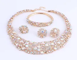 Kvinnor AB Color Crystal smyckesuppsättningar med halsbandör örhängen armband ring uttalande halsband boho trendiga bröllop för fest direkt 3349489
