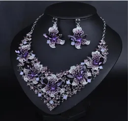 Shinning Purple Pink Blue Crystals Jewelry 2 Pieces Sets Necklace Earrings Bridal Jewelry Bridal Accessories Wedding Jewelry T30146261136