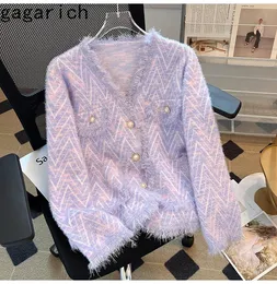 Gagarich Lila Kleine Duftjacke Damen Frühling Herbst Stil Fransen Tweed Strickwaren Französisches Temperament Nerz Daunenpullover Top 240116