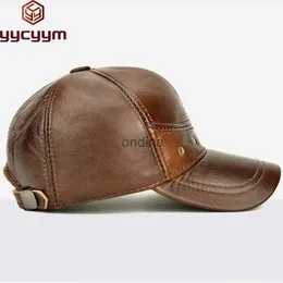 Ball Caps New 2024 Man High Quality Real Leather Baseball Caps Male Casual Cowhide Belt Ear Warm 56-60cm Adjustable Sprot Flight Hats YQ240117