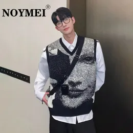 NOYMEI Sleeveless Knit Vneck Men's sweater vest Loose Abstract Pattern fashion Casual Winter 2024 WA3250 240116