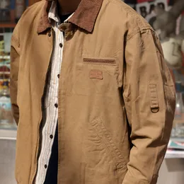 Jaqueta americana vintage de lona pesada masculina com lapela de ferramentas japonês casaco de caça ao ar livre outono