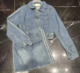 Moda denim elbiseler cep uzun kollu ceketler sonbahar sokak tarzı eşofman seti hip hop kişiselleştirilmiş paltolar elbise set iki parça elbise