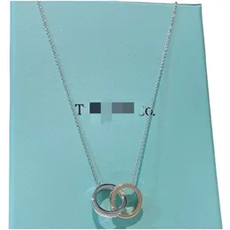 Tiff Necklace Designer Women Original Box T Rose Gold Double Ring Necklace S925 Silver Clavicle Chain 선물 여자 친구에게 최고 품질