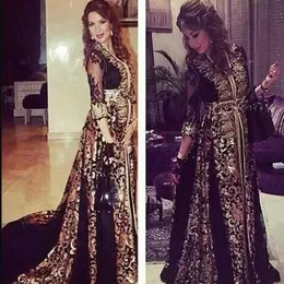 2018 Dubai Arabski Kaftan Czarny szyfonowy Suknie wieczorowe długie rękawy Długie Bliski Wschód Vestidos de Festa V-Neck Muzułmańska sukienka Prom 20125C