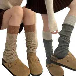 Kadınlar SOCKS Footless Boot manşetleri Colorblock yivli örgü bacak daha sıcak kapak uzun