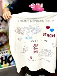 Saint Michael Cho Bubble Little Angel Limited Spray direto impresso High Street angustiado mangas curtas 95zu