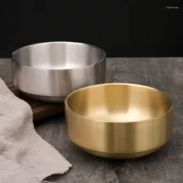 Bowls 1 PC Korean Stainless Steel Ramen Bowl Double Layer Fruit Salad Soup Golden Silver Home Tableware Kitchen Utensils