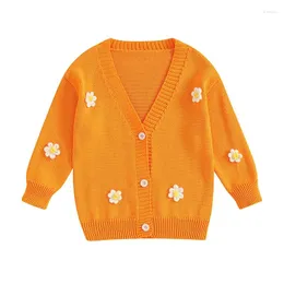 ジャケットPudcoco Infant Kids Baby Girers Autumn Winter Sweater Leng Sleeve v Neck Flower Embroidery Button Up Knitwear Cardigan 1-6T