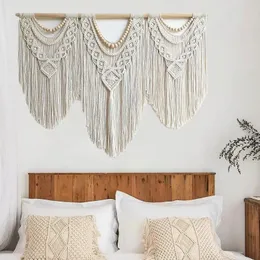 Boho Macrame Wall Hanging Tapestry Woven Modern Chic Woven Art Bohemian Cotton Handmade Home Decor Beaded Wall Art For Weddi 240117