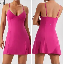 AL-0052 Vestido de alça fina para ioga, regata de tênis, vestidos com almofadas no peito, alta elasticidade, ajuste fino, absorvente de suor, saias esportivas respiráveis para lazer ao ar livre, fitness