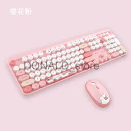 Klawiatury 2.4G Zestaw klawiatury bezprzewodowej Śliczny niedźwiedź Cukierowany Candy Kolor ROUD Keycap Keyboard i Mysz grzebień do laptopa Notebook PC Girls Prezent J240117