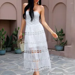Sıradan Elbiseler 2024 İlkbahar Yaz Kadın Beyaz Tüpü Üst Dantel Dökümlü İnce Fit Elbise
