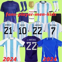 Argentina 3 Star Soccer Jerseys Commemorative 23 24 25 Fans Player Version MESSIS ALLISTER DYBALA DI MARIA MARTINEZ DE PAUL MARADONA Child Kids Kit Men Women