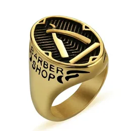 Barber Shop Decor Ring for Men Golden Barber Knife Ring 14K Yellow Gold Punk Finger Ring Band Personlighetsmycken Anillo