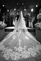 Magnifique 4M une couche de voiles de mariage à paillettes dentelle appliquée longue cathédrale longueur voiles sur mesure tulle perlé voile de mariée avec 6949169