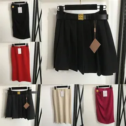 Designers Womens Pleated Skirts With Belt Charm Lady Short Dress High Waist Split Skirt Apparel