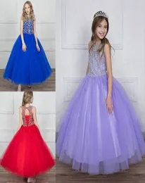 Princess Girls Pageant for Kids Ball Virt Dresses Wedding Dresses Rhinestone Crystal Cheer Neck Laceup Back Tulle Puffy Luxury GI4564209