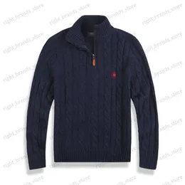 Mens Sweaters High end mens Polo designer sweater with thick half zipper high neck insulation brand casual knitted pullover small horse brand cotton jacket top T2401