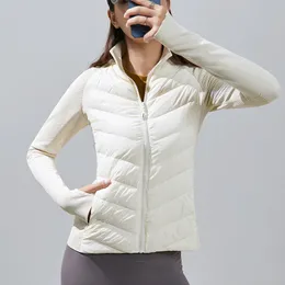 Lu-Spring och Autumn New Down Jacket Casual Yoga Sports Splicing Sticked Sleeve Windproof Design Women's Designer Coat