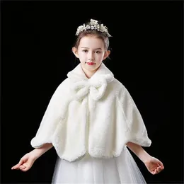 Jaquetas da moda xale infantil 2024 novo outono inverno imitação de pele manto casaco branco da menina bonito pequeno outerwear